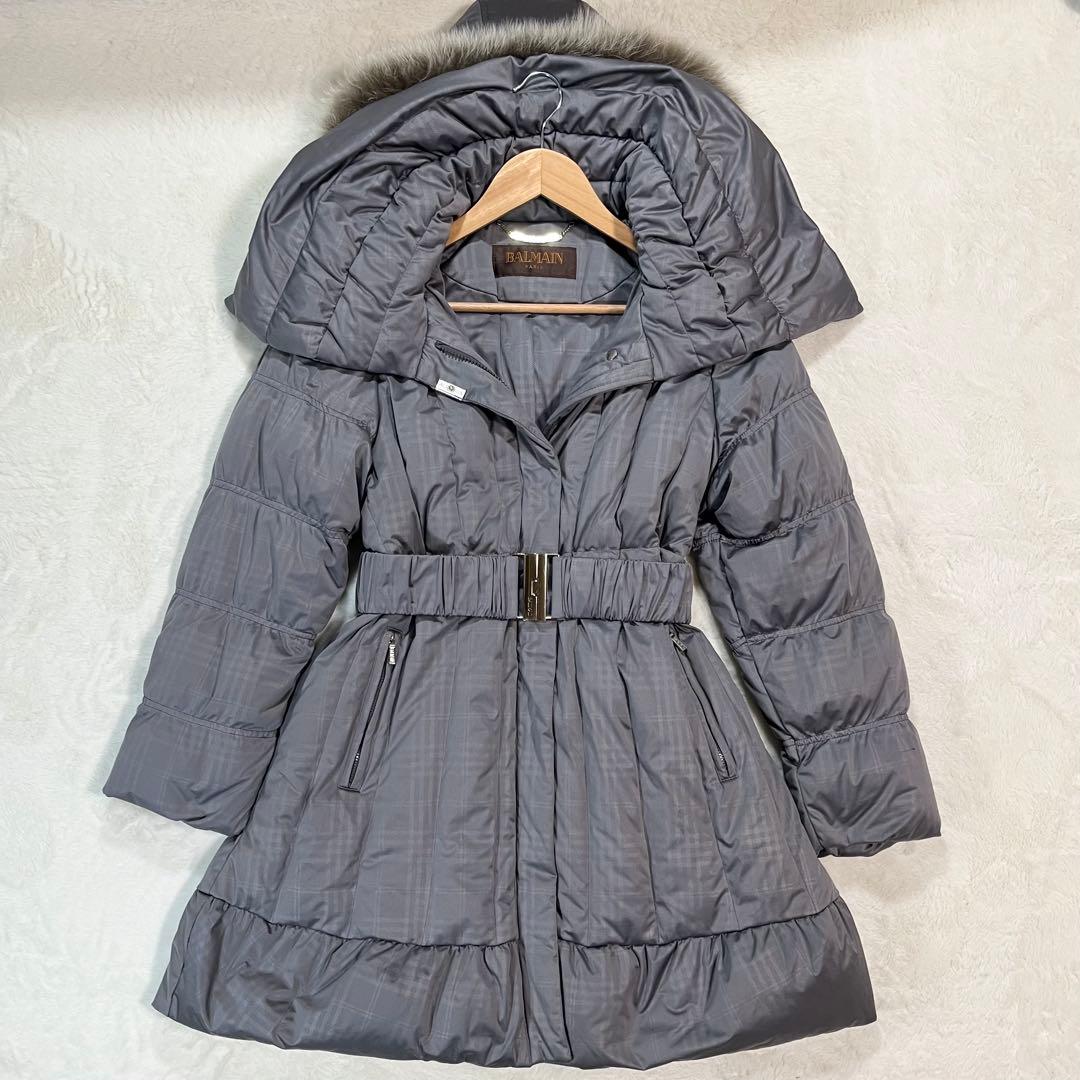【極美品】BALMAIN PARIS ロングダウンコート L フォックスファー
