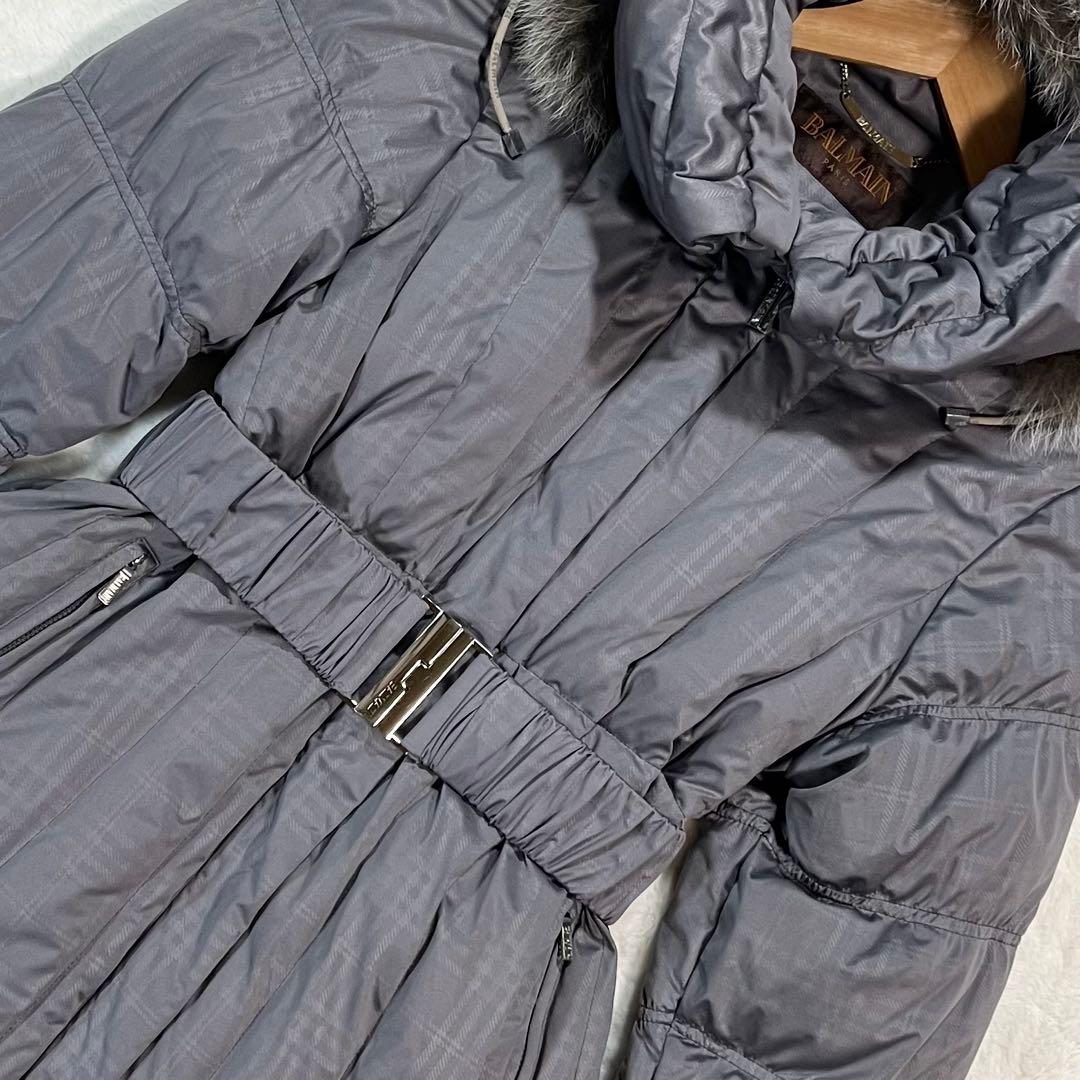【極美品】BALMAIN PARIS ロングダウンコート L フォックスファー