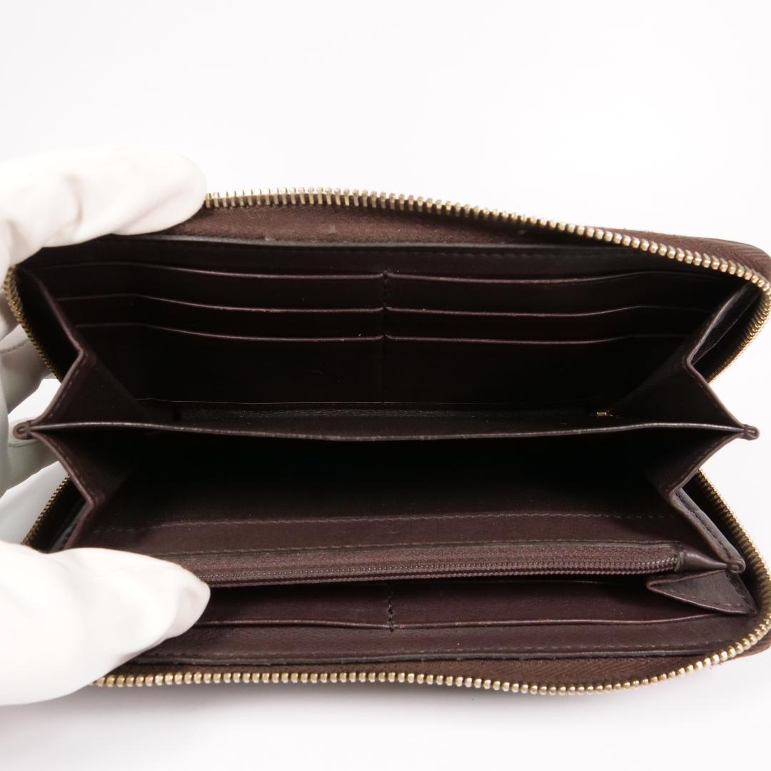 美品✨グッチ 長財布 ラウンドファスナー シマ GG型押し レザー ブラウン