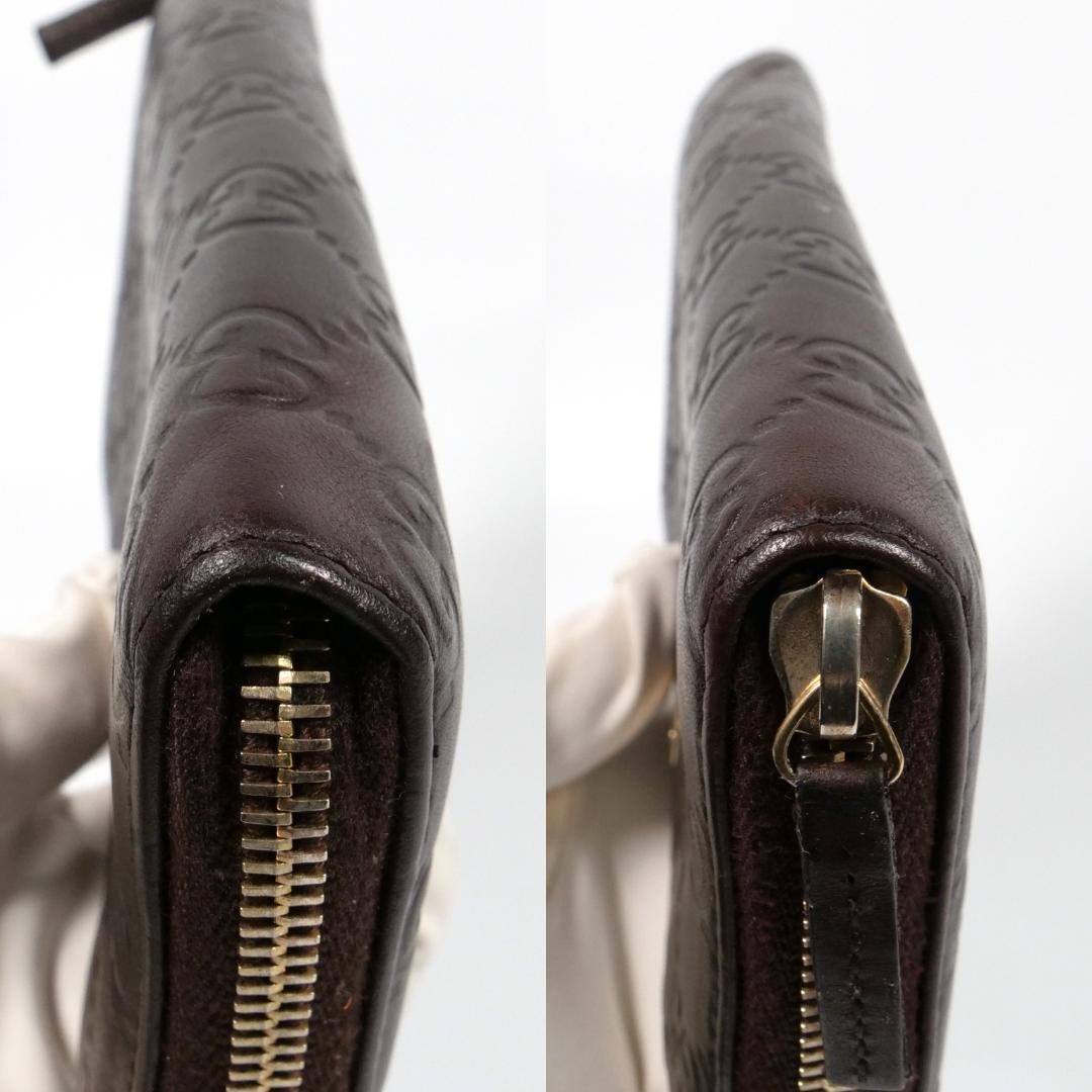 美品✨グッチ 長財布 ラウンドファスナー シマ GG型押し レザー ブラウン