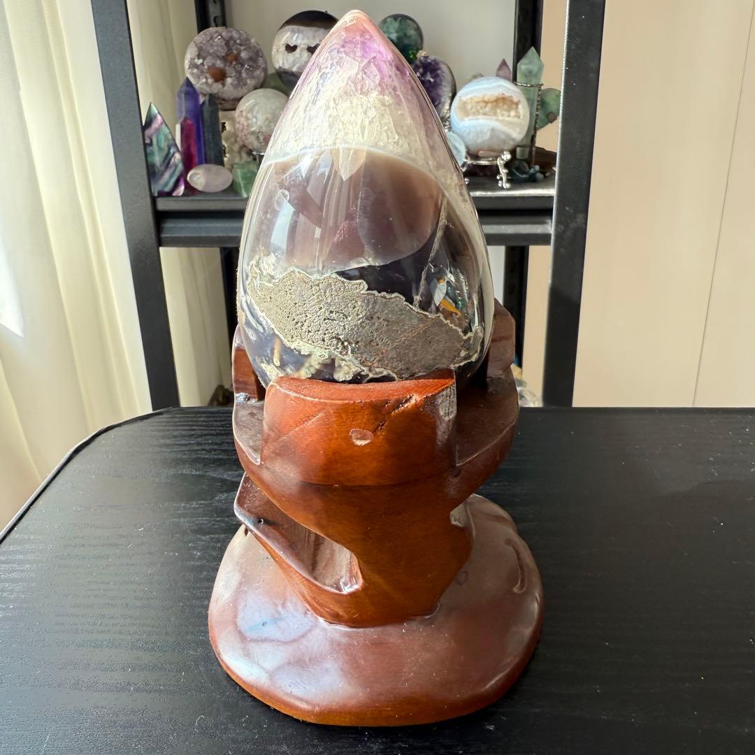天然石アメジストのドーム　置物　台座付きNO.010915