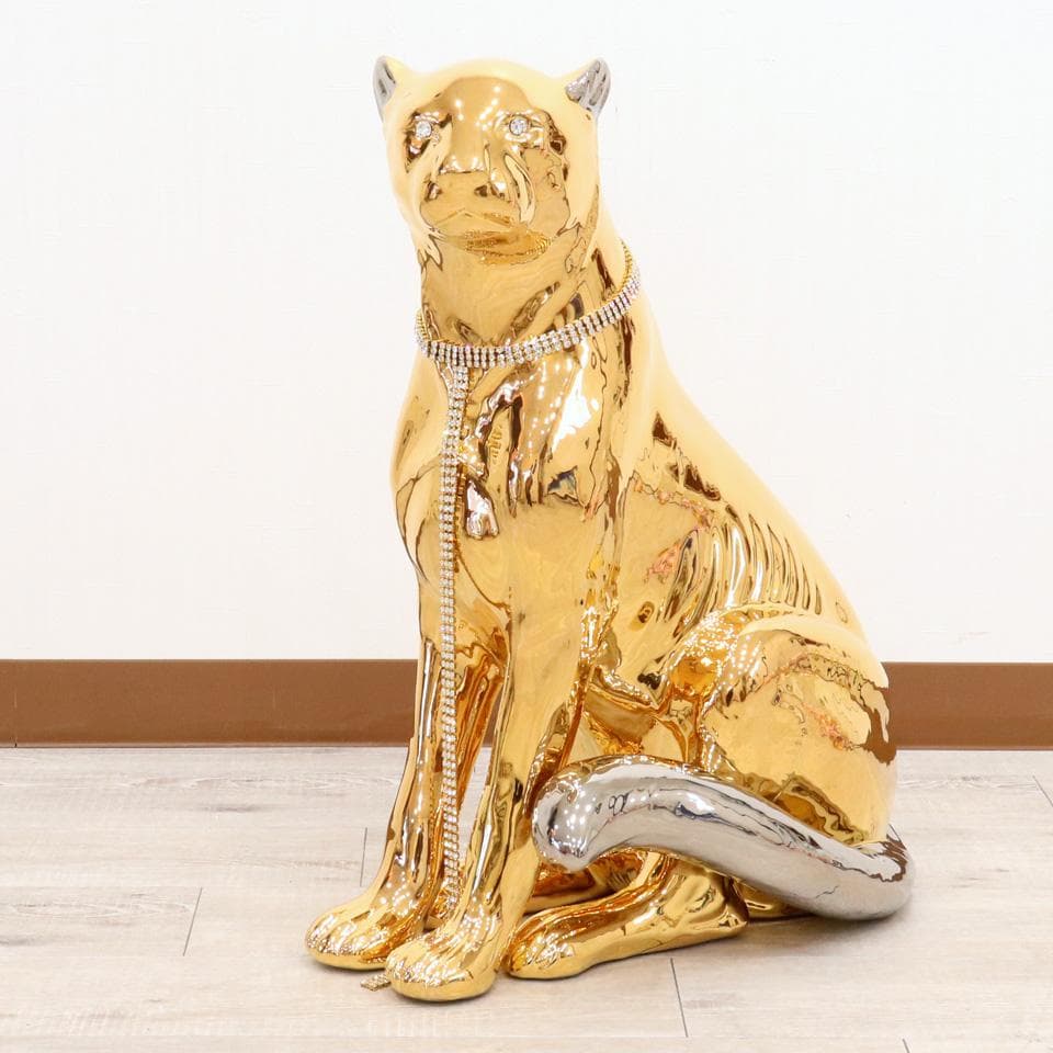 陶器 動物 チーター 置物 イタリア製 AHURA ゴールド 1586