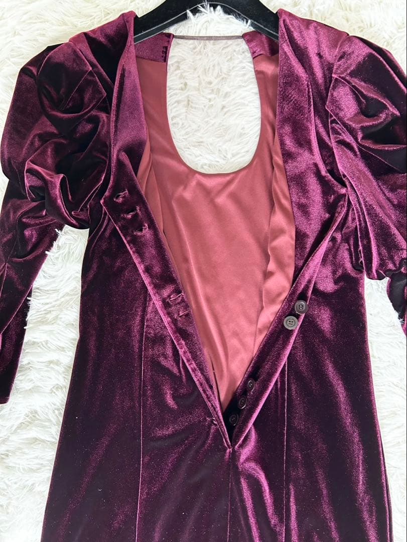 ワンピース AMERI VELOUR PUFF SLEEVE DRESS S