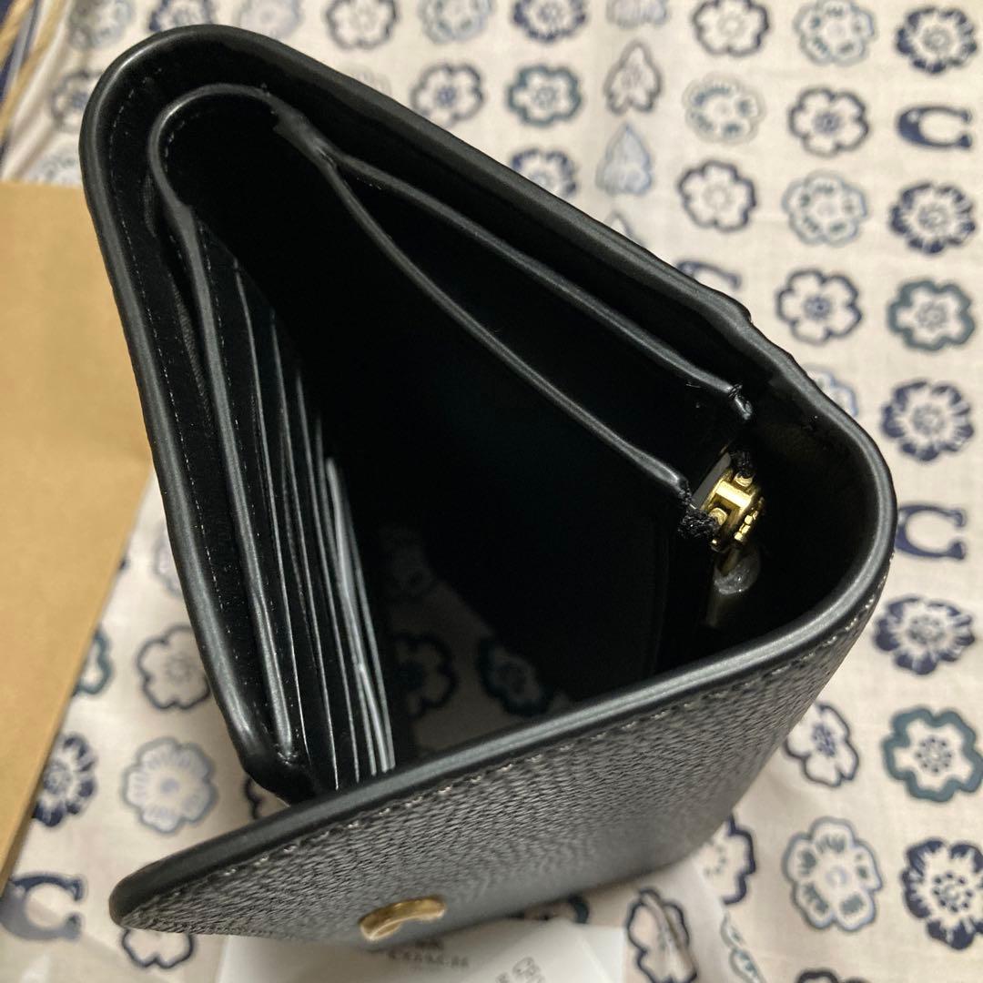 新品☆COACH 三つ折り財布 ブラック C025 B4/BK☆エッセンシャル☆