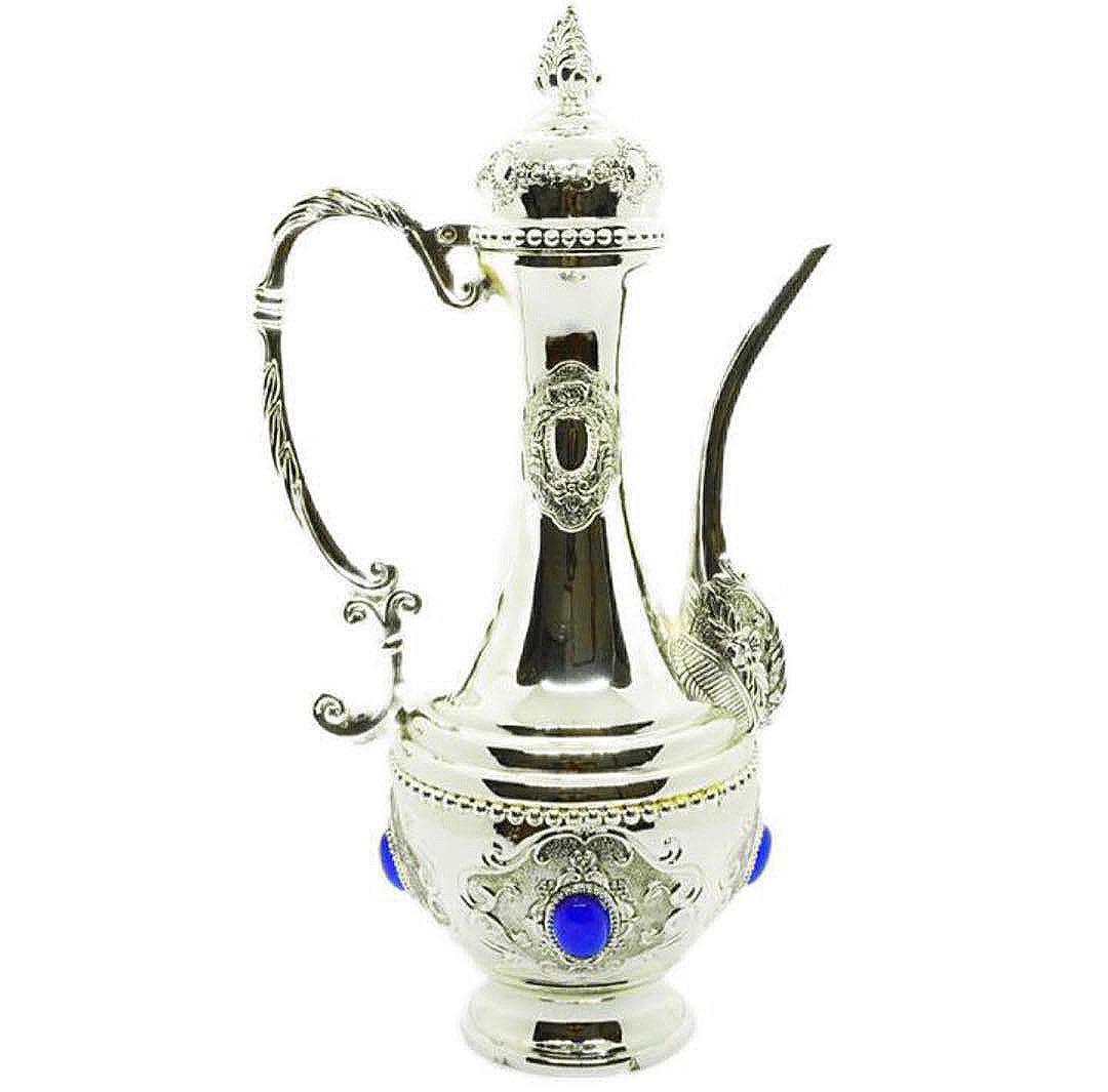 8点セット☆新品☆【イスラム食器】ポット＆グラス6客＆トレー セット＊シルバー＊