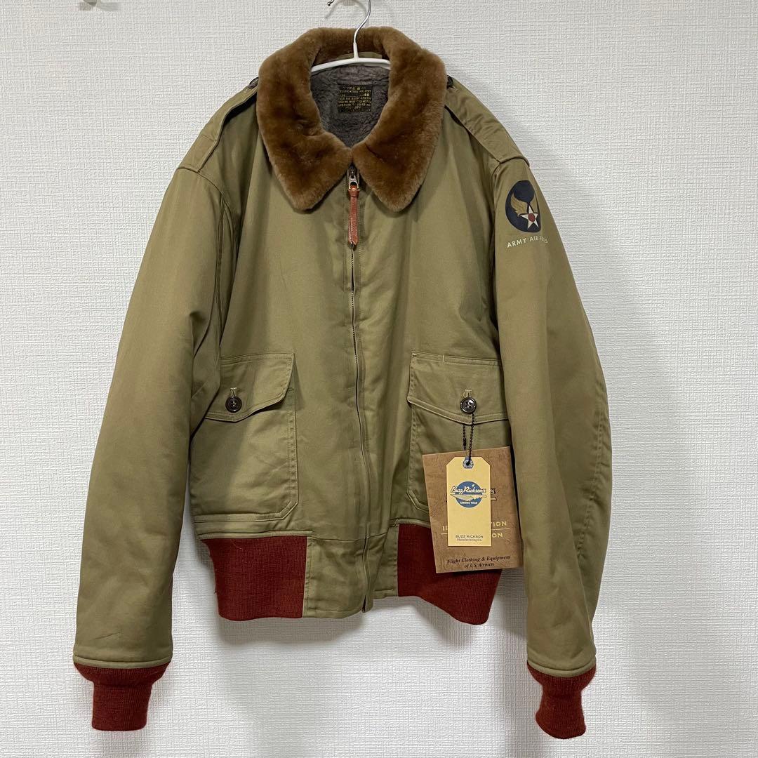 バズリクソンズ　USAF フライトジャケット　B-10 赤リブ　襟ボア　40