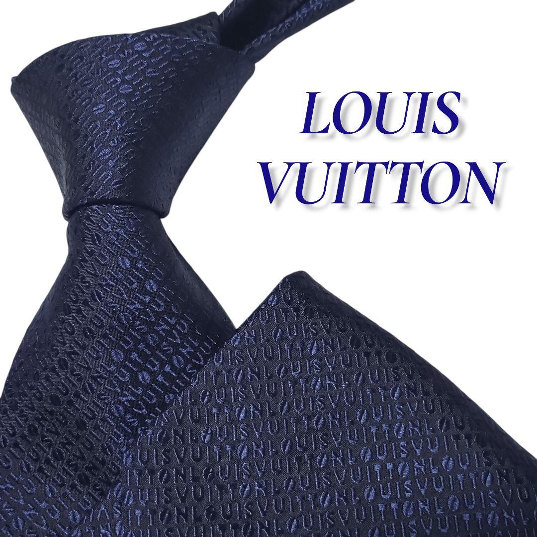 LOUIS VUITTON ルイヴィトン ネクタイ ロゴ総柄 ダークネイビー