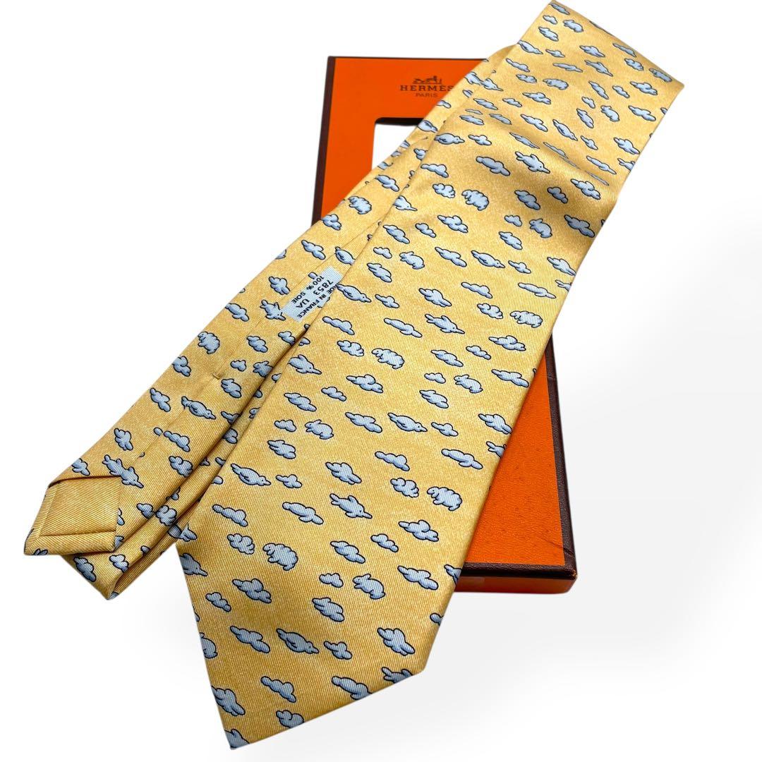 未使用級　HERMES エルメス　ネクタイ　アニマル柄　イエロー