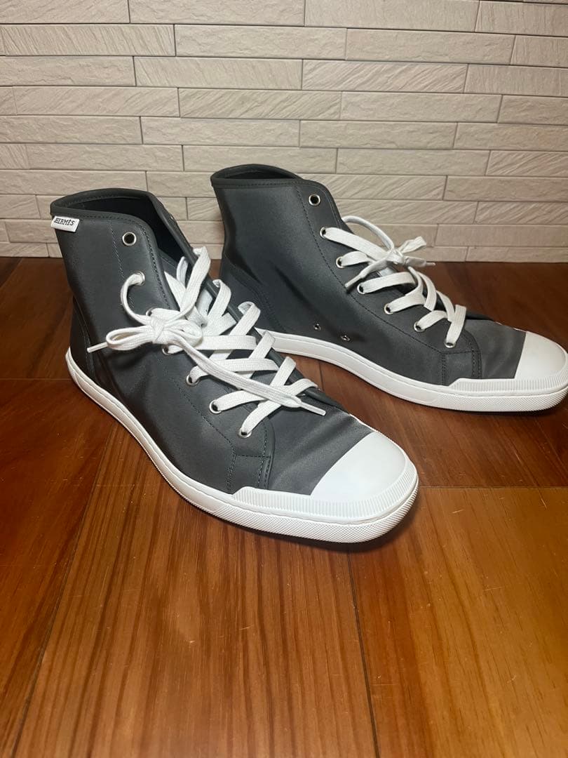 エルメス HERMES スニーカー グレー ナイロン レザー42 1/2 靴