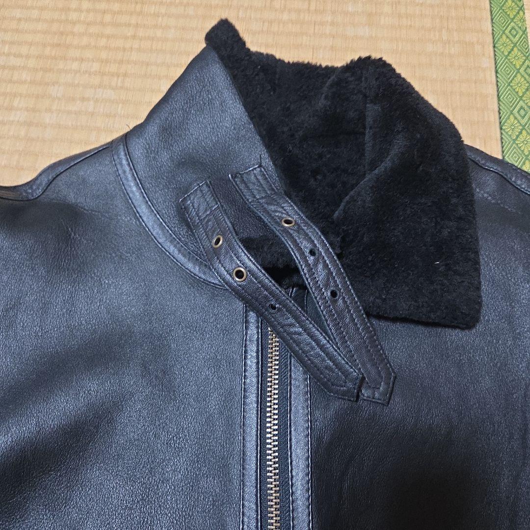 90'sレザームートンジャケット　B-3 ミリタリー　ボア　本革　黒　L