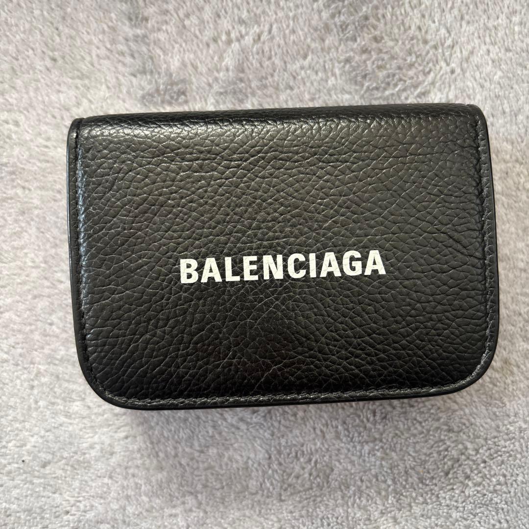 【美品】BALENCIAGAバレンシアガ三つ折り財布593813黒ブラック