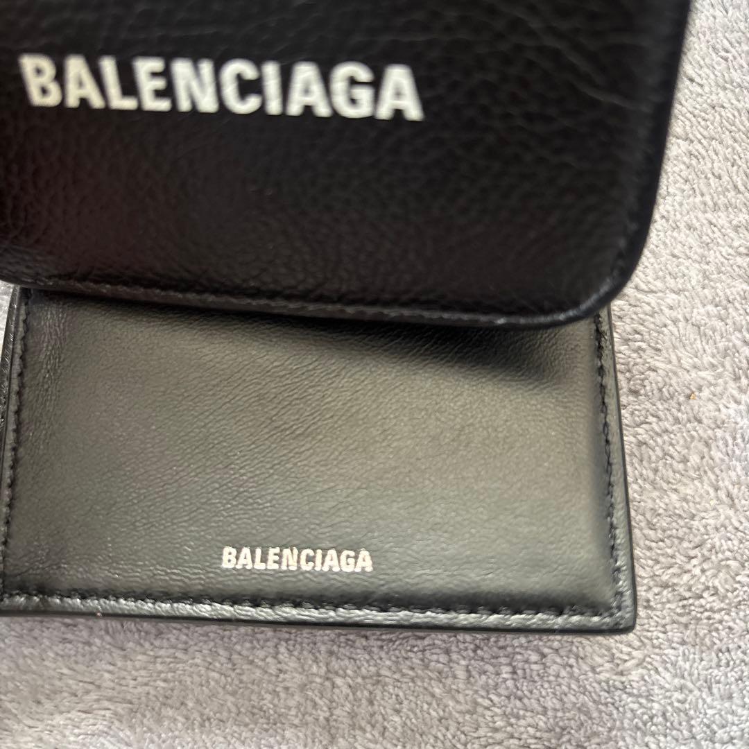 【美品】BALENCIAGAバレンシアガ三つ折り財布593813黒ブラック