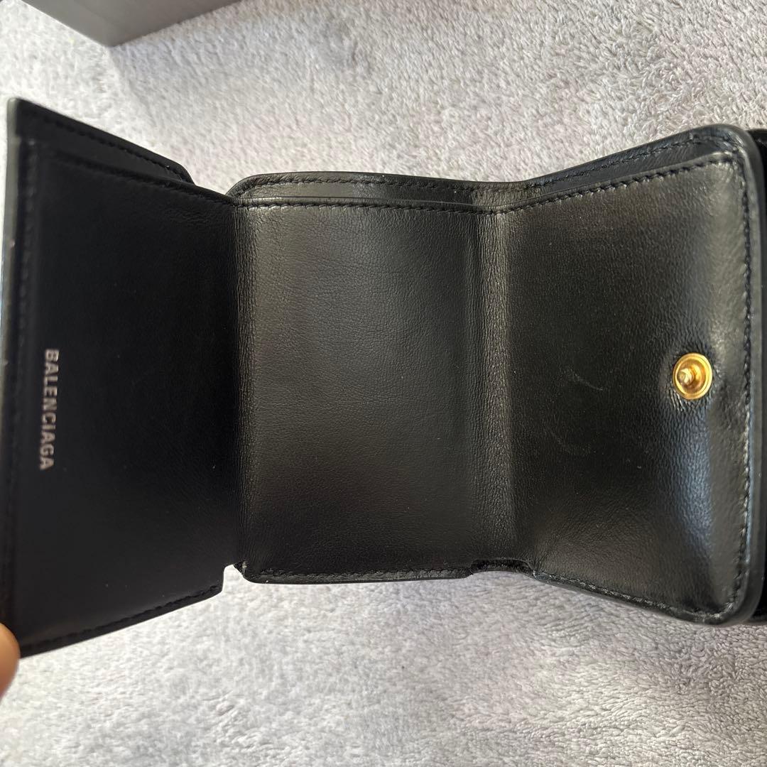 【美品】BALENCIAGAバレンシアガ三つ折り財布593813黒ブラック