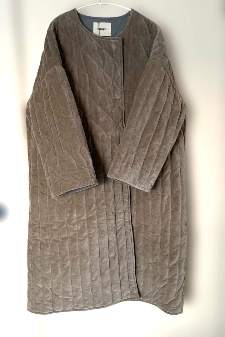 tumugu コットンベルベットキルティングコート　グレージュ