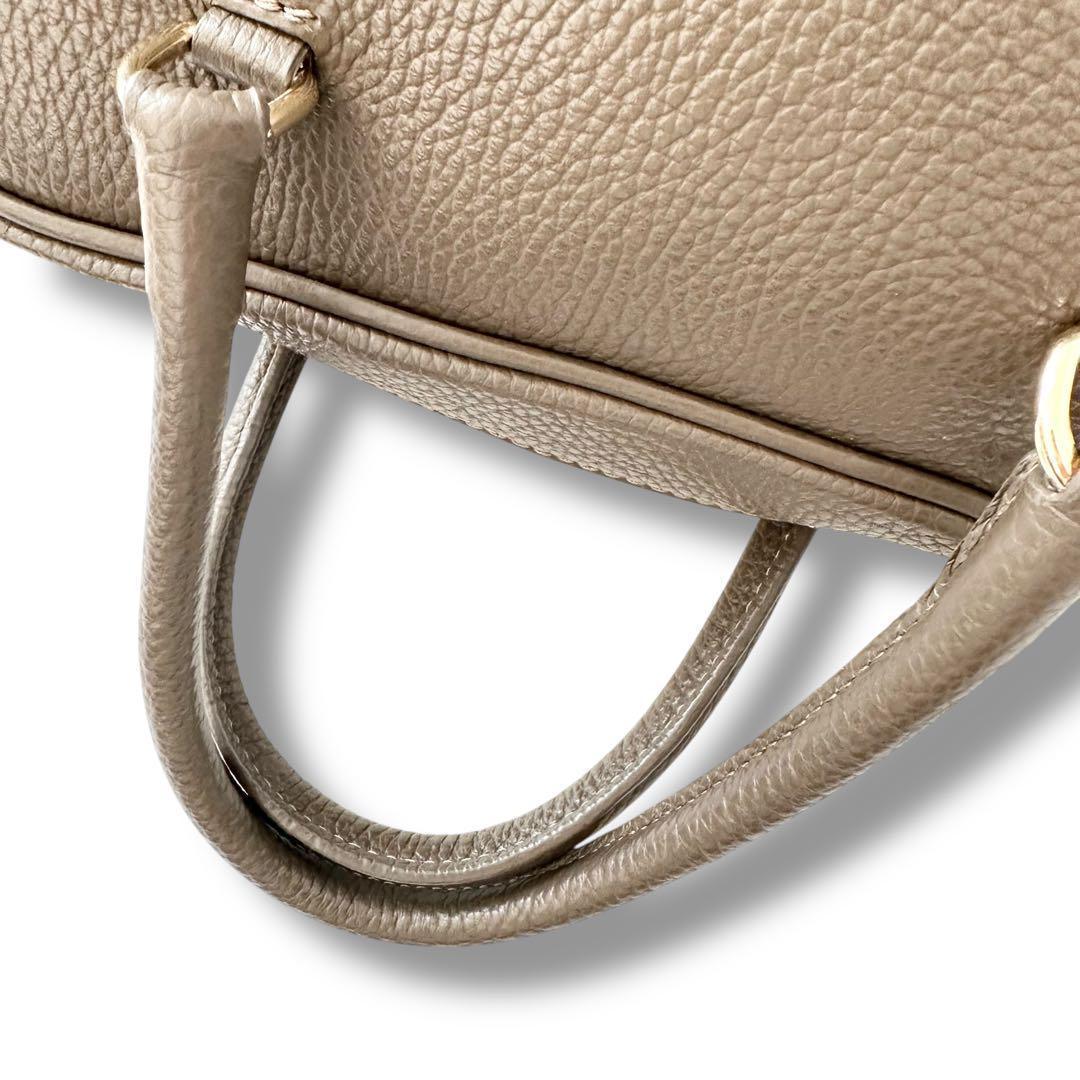 未使用級 クリスチャンヴィラ ボストン 2way バッグ シボ革 牛革 トープ