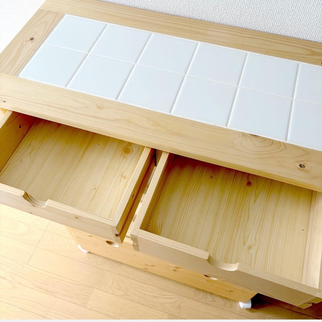 【LOWYA/ロウヤ】キッチンワゴン タオルハンガー付き 天然木使用