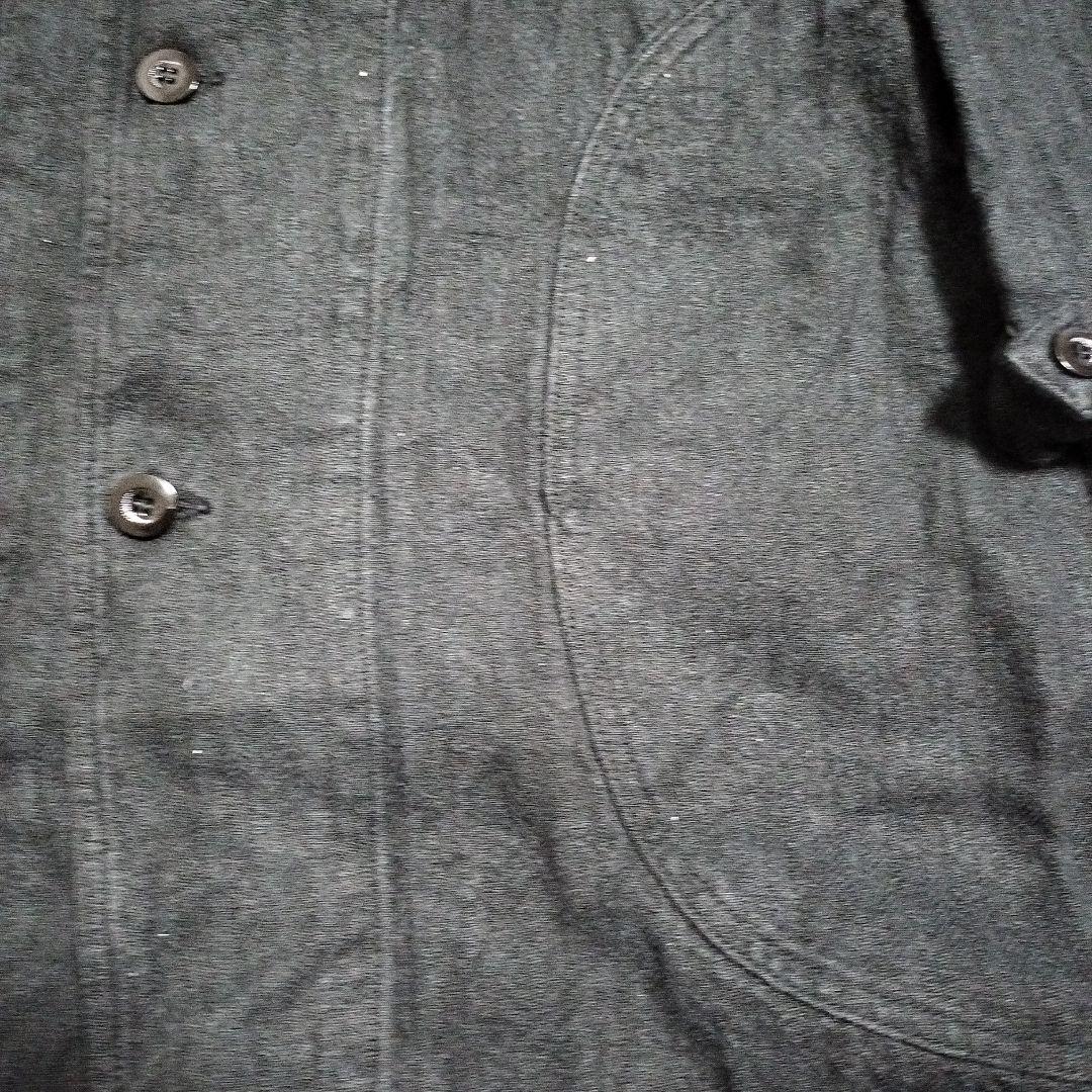 OUTIL ウティ シルク リネン コート 黒 ヘリンボーン