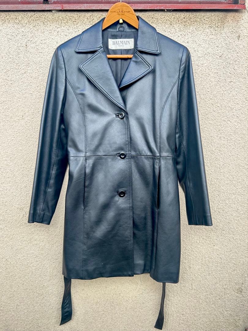 BALMAIN バルマン 本革 レザーコート ブラック ヴィンテージ