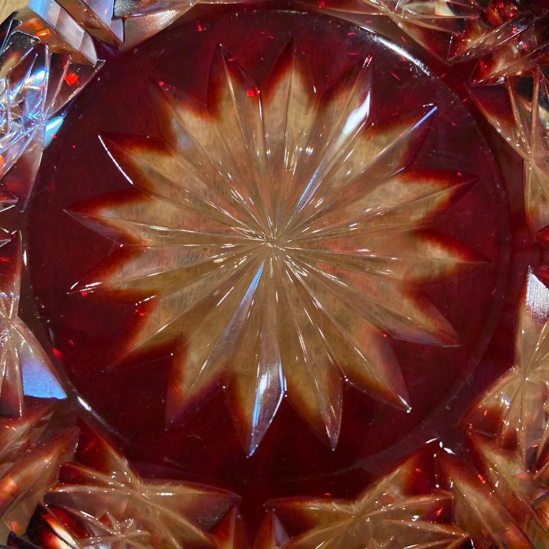 クリスタルダルク　ハンドカット色被せ切子皿五枚