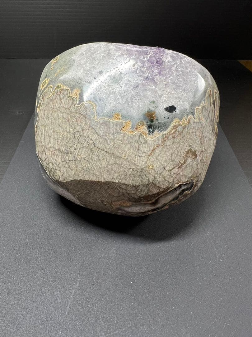 A679希少！美しい紫色 高品質天然アメジストドーム 置物