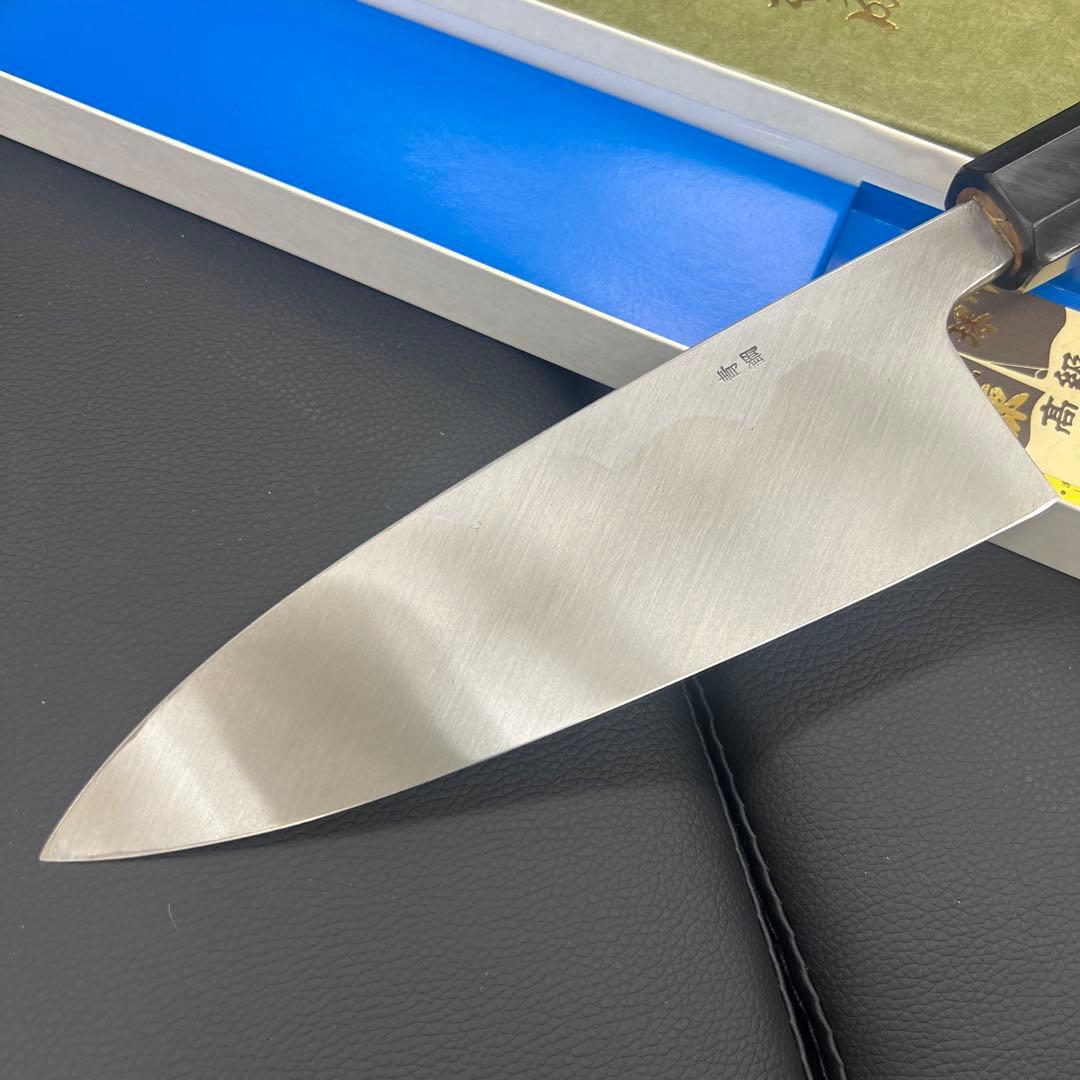 ★青鋼はがね鍛造出刃包丁180mm六寸水牛白八角柄マチ磨き裏押し堺の化粧箱入り