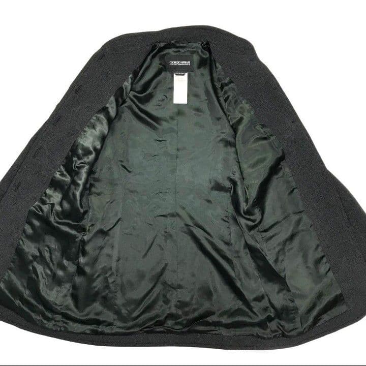 美品ジョルジオアルマーニ ステンカラーコートブラック イタリア製M ノーカラー