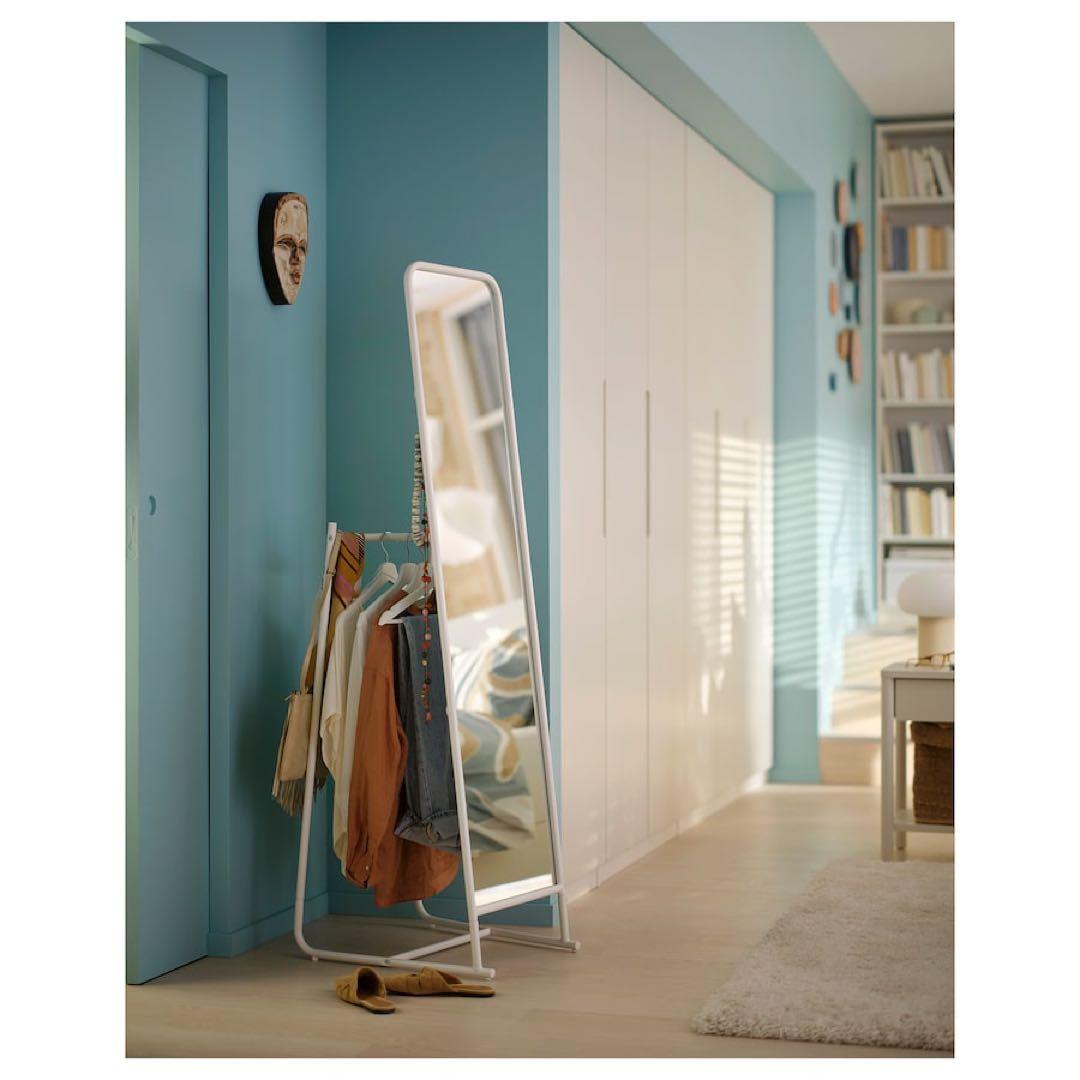 IKEA 背面収納付き姿見 スタンドミラー　全身鏡　ミラー 立ち鏡 ホワイト 白