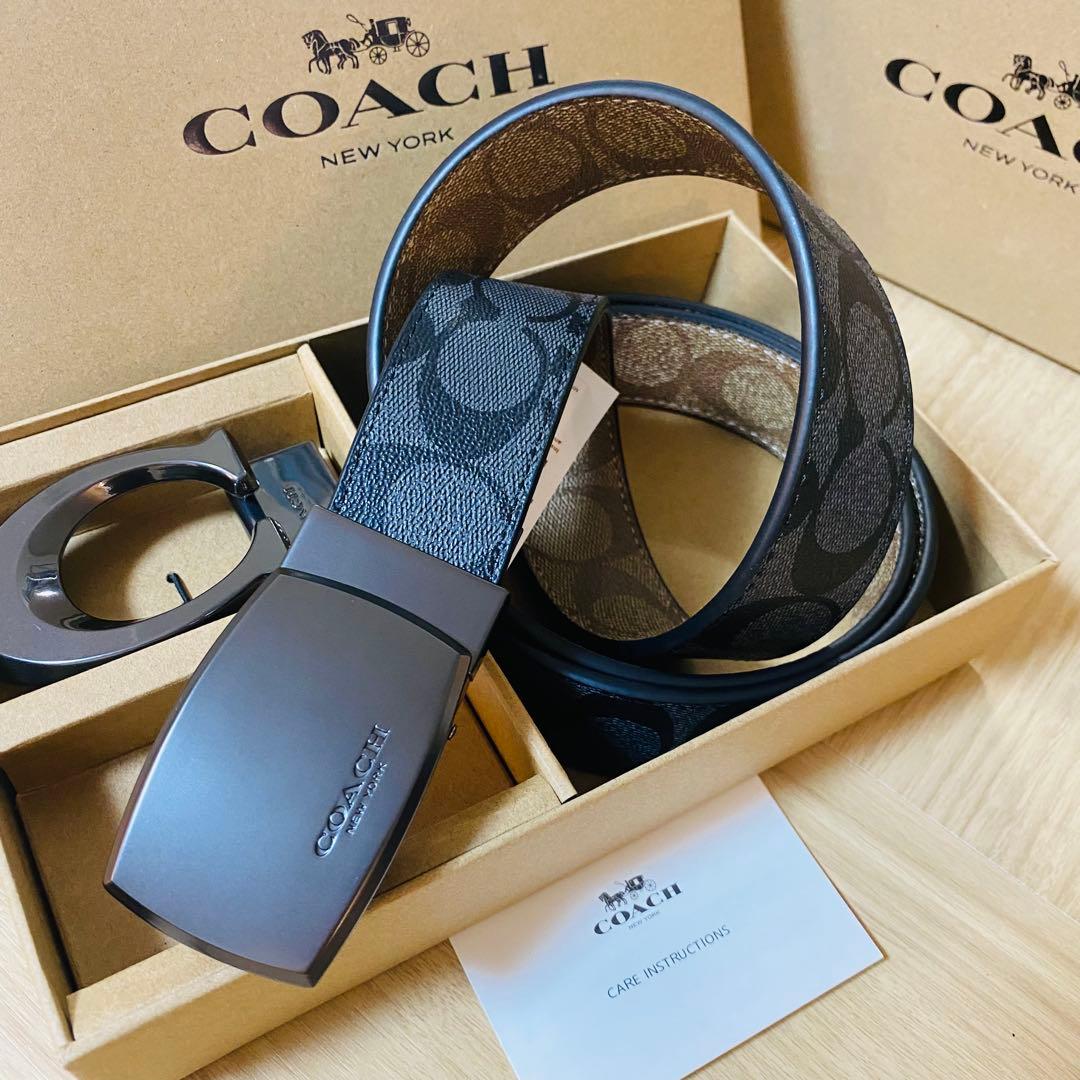 COACHコーチ新品正規品リバーシブルレザーベルト　回転バックル2個