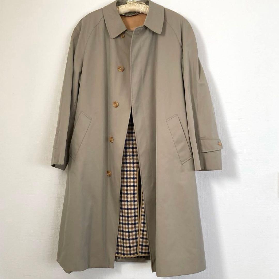 メンズ　Aquascutum ベージュ ステンカラーコート　ライナー付き