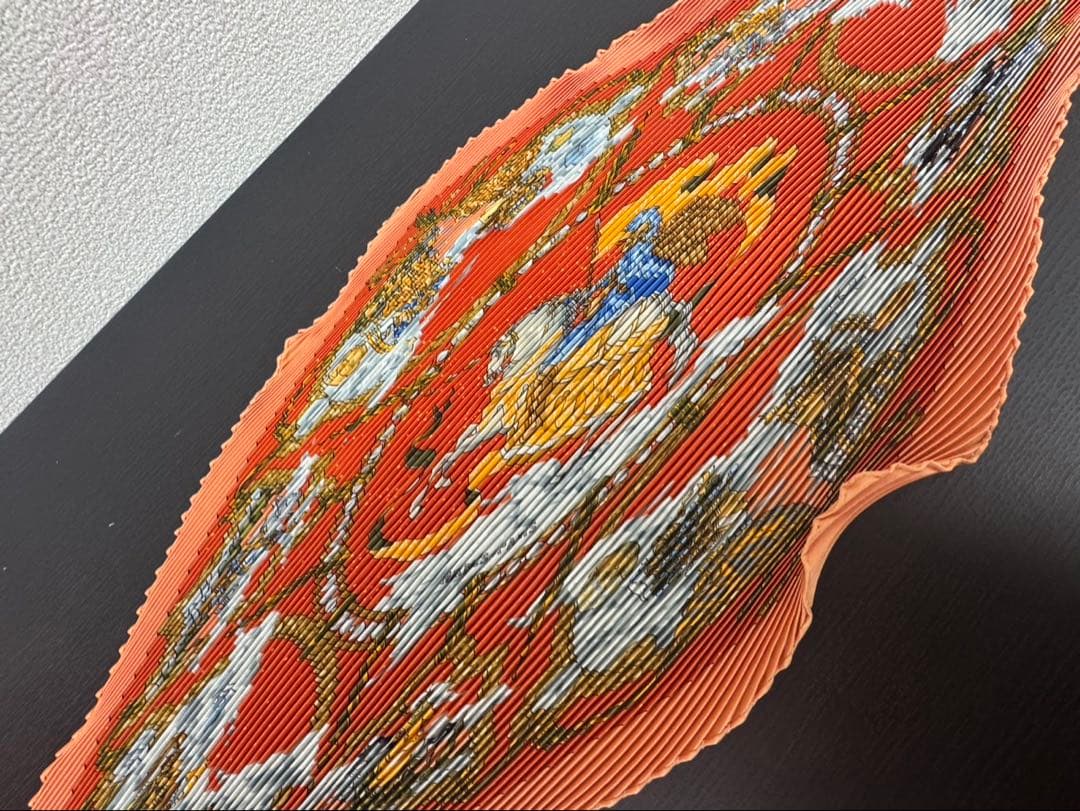 K592 エルメス スカーフ プリーツ オレンジ 箱付き