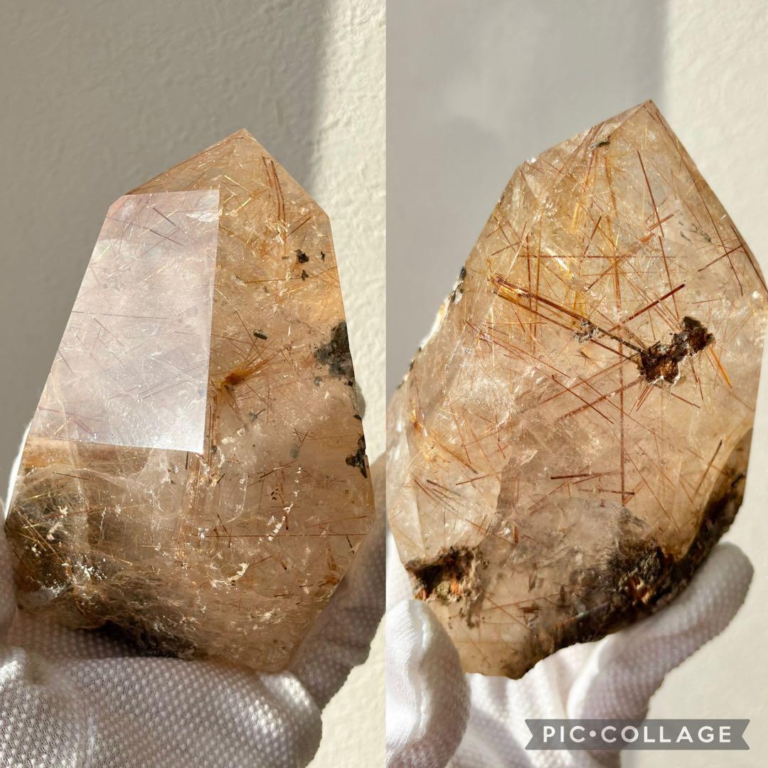 超希少美628g特大 ゴールドタイチンルチル 原石ポリッシュ　鉱物