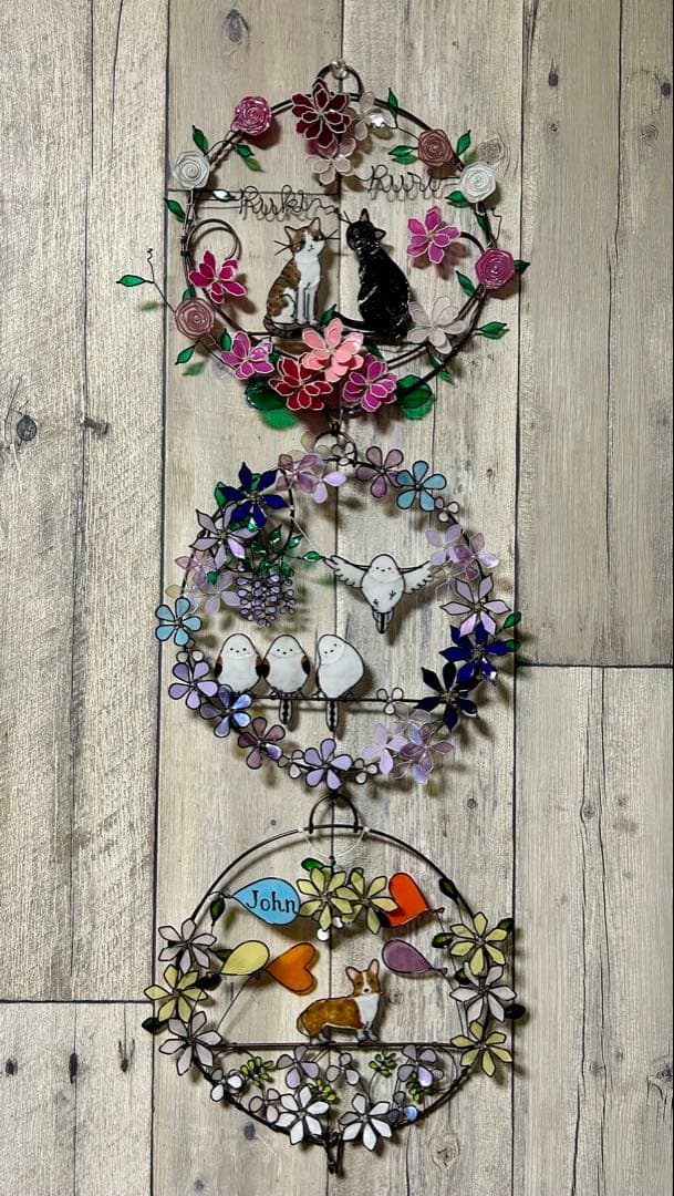 ピヨピヨ1028「お花と風船 ３連リース」「見上げる猫さん トイレリース」