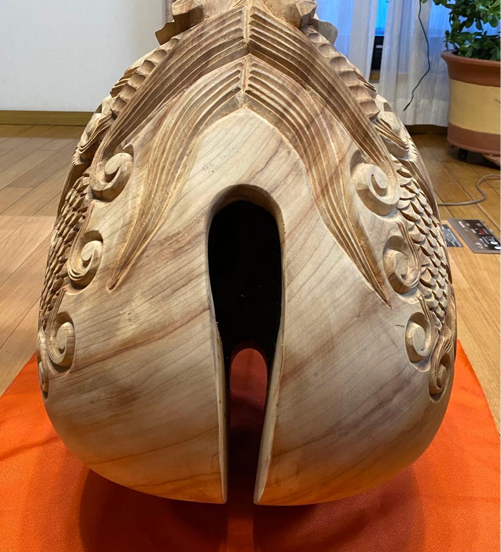 繊細彫刻。双龍。木魚工房一級在庫品寺院仏教なり物楠木木魚、超安売りセール