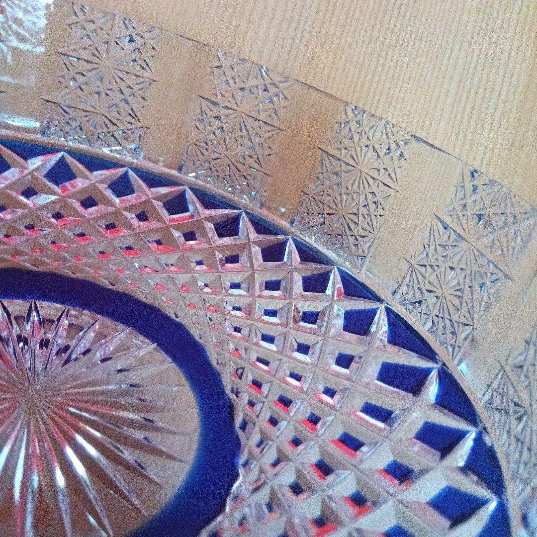 保谷クリスタル瑠璃被切子向付　十客