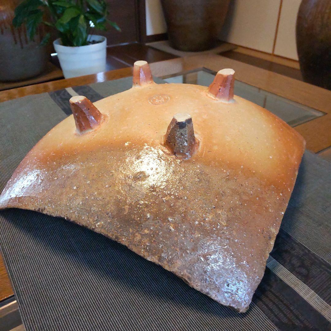 脚つき　四方鉢　備前焼