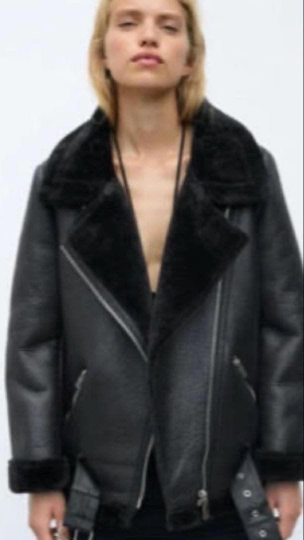 ZARA ブラックレザーアウター Mサイズ　ムートンコート