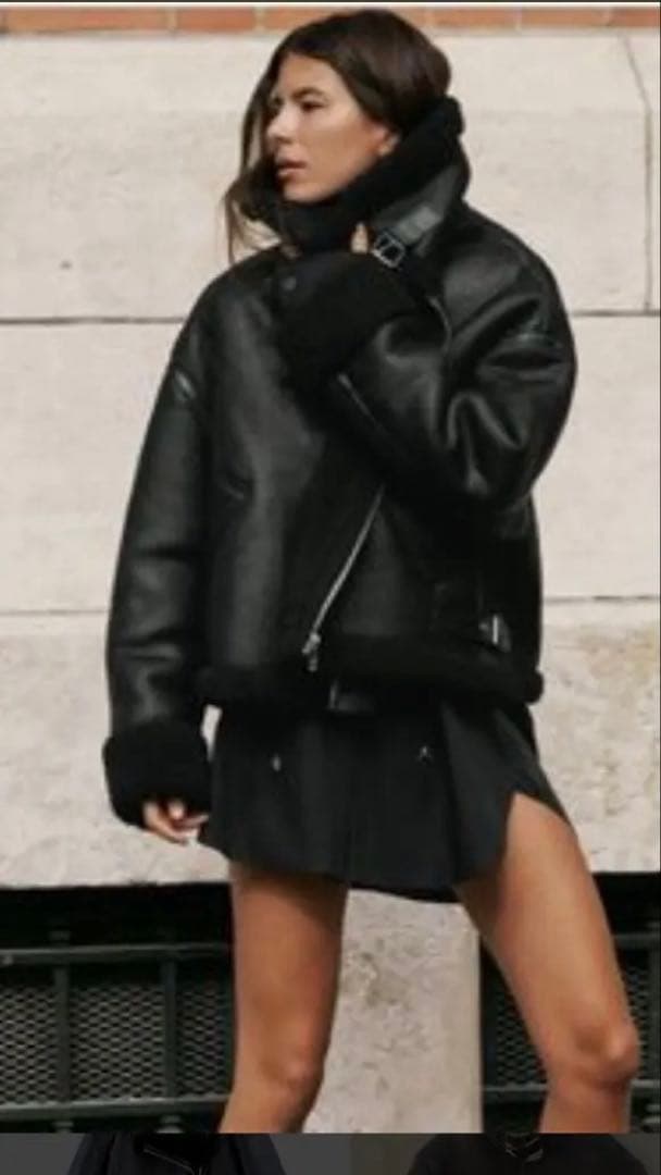 ZARA ブラックレザーアウター Mサイズ　ムートンコート