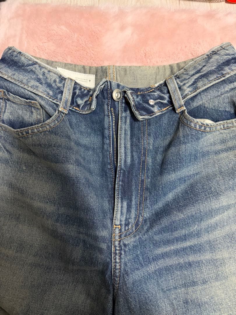 ZARA TRFミッドライズ折り返しウエストデニムパンツ