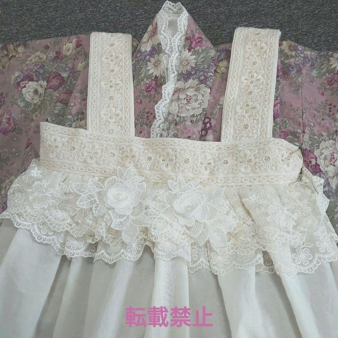 専用　アンティークローズ着物と刺繍レース被布エプロン　ヘッドドレス、襦袢セット