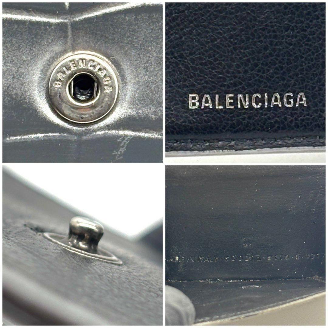 ト*ド様 バレンシアガ　三つ折財布 アワーグラス クロコ型押し Bロゴ レザー