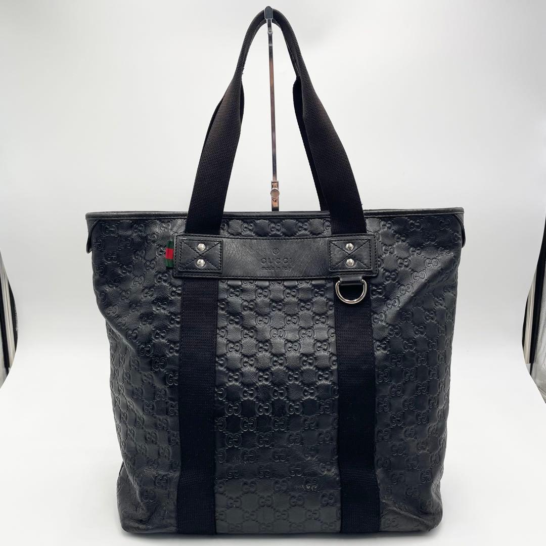 GUCCI【美品】トートバッグ 黒 グッチ 268175 シマレザー メンズ