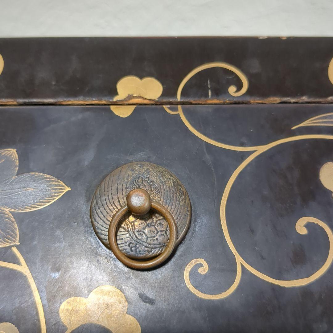 漆鏡箱　鉄線紋様　漆塗り小引き出し　レトロ