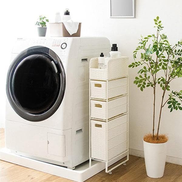 隙間収納ラック 15cm 洗面所 キッチン ランドリー 棚 収納 【ホワイト】