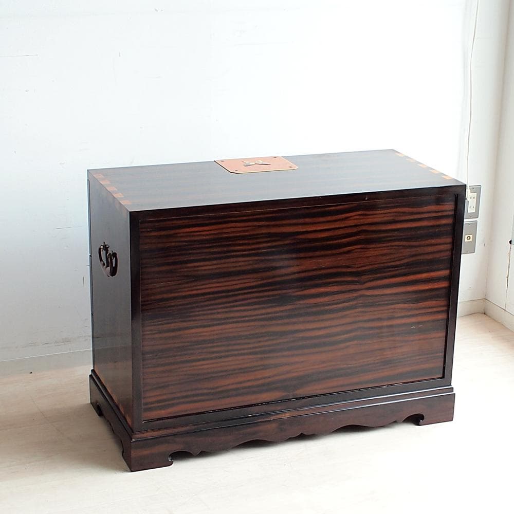 木象嵌 唐木無垢材 3段チェスト 鍵無 寄木 ZR24121