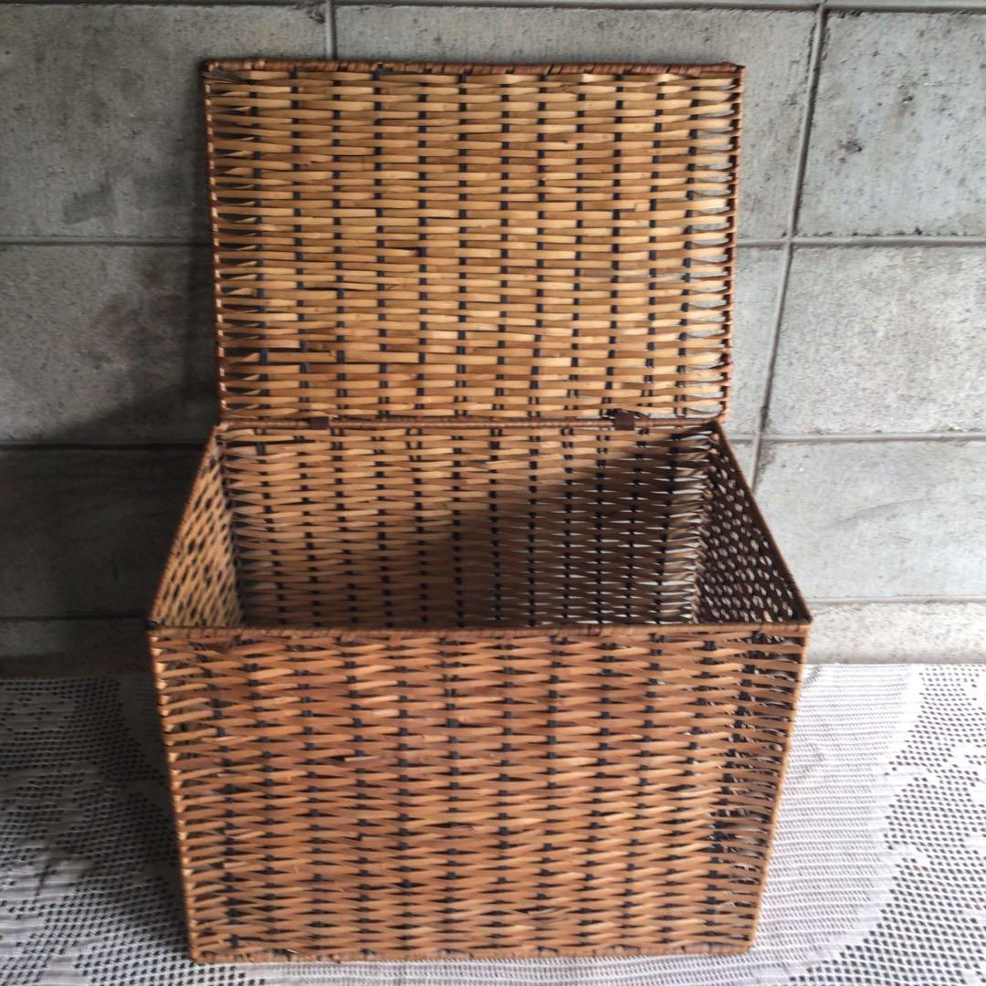 昭和レトロ・竹籠・かご・ラタン・バスケット・脱衣かご・収納箱・古道具