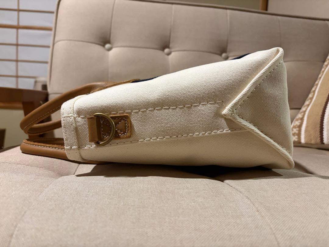 ホワイトキャンバス トートバッグ ネイビーストライプ