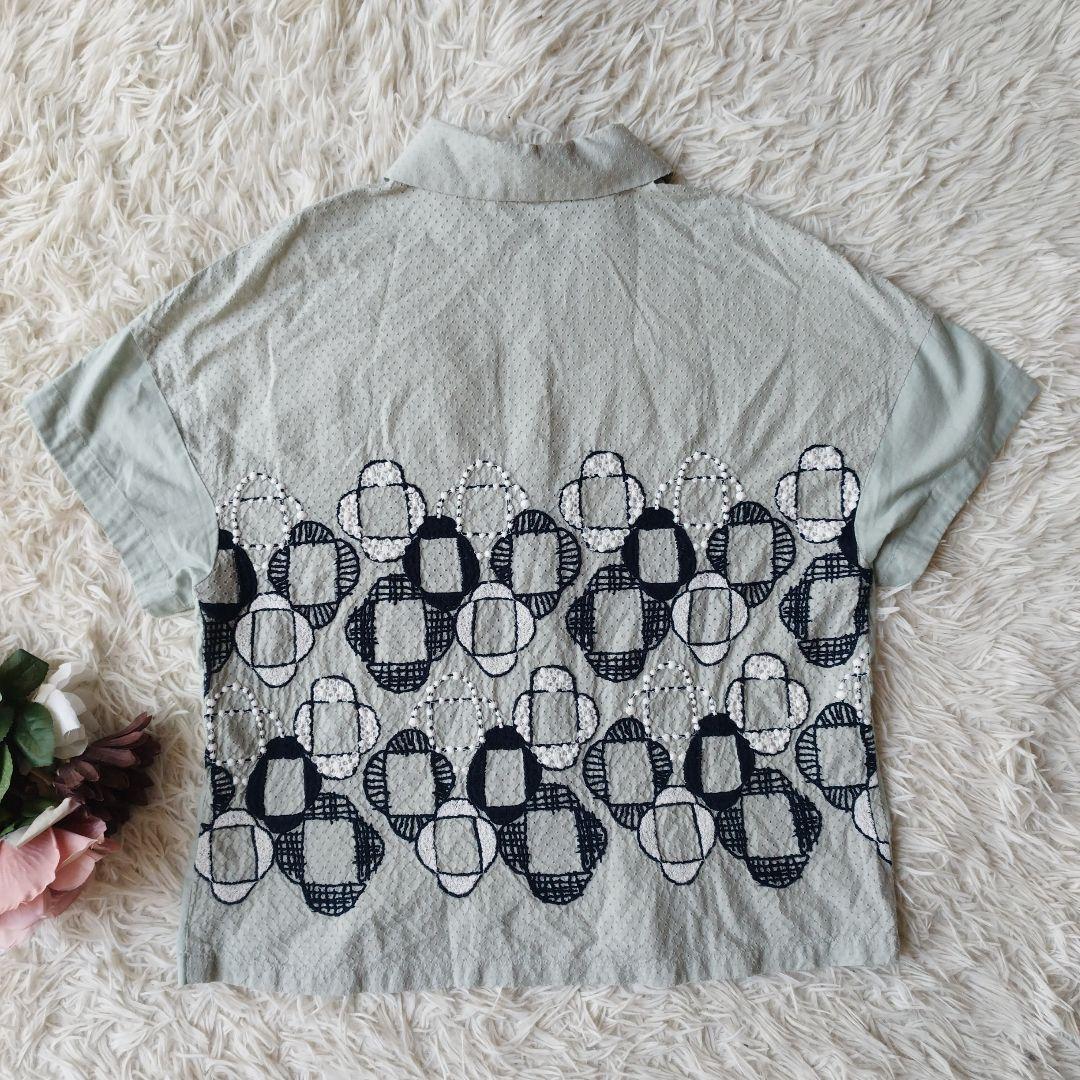 希少美品✨ミナペルホネン veronica ブラウス 刺繍 丸襟 ミント 38