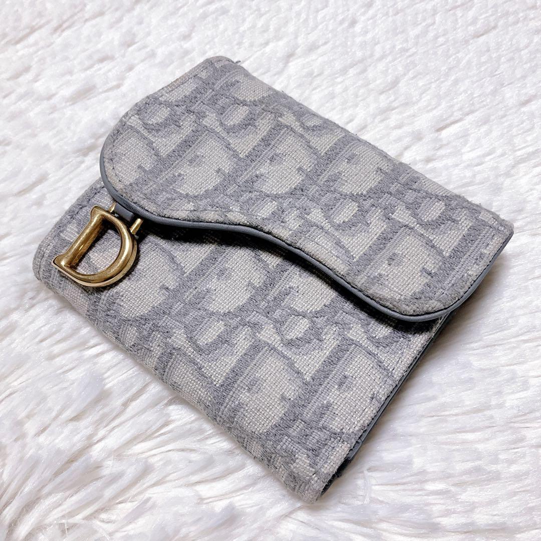 ♡美品♡DIOR 三つ折り財布 サドル オブリーク ジャカード Dロゴ チャーム