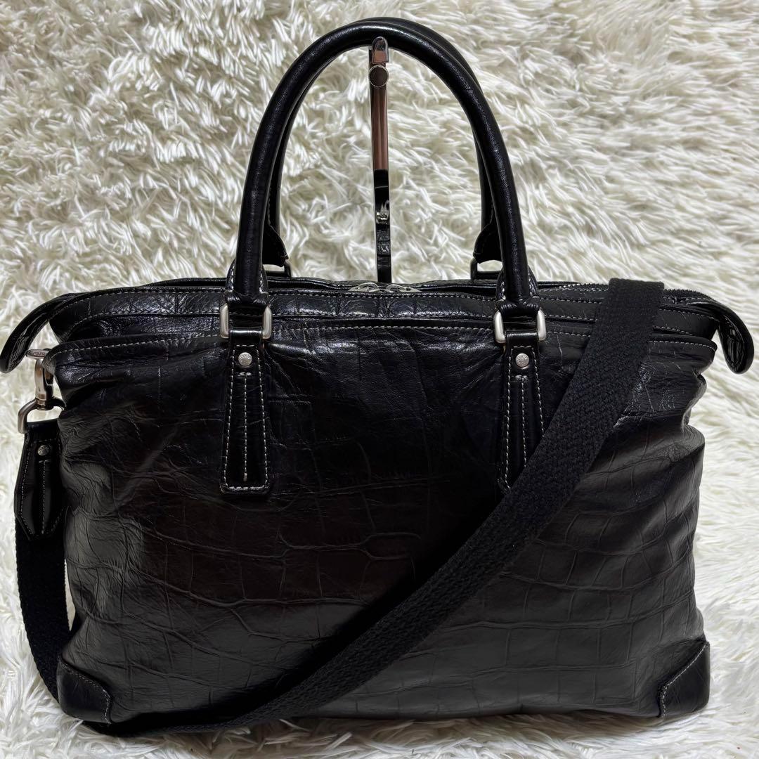✨️美品 アニアリ トートバッグ クロコ型押し 2WAY レザー A4可 黒