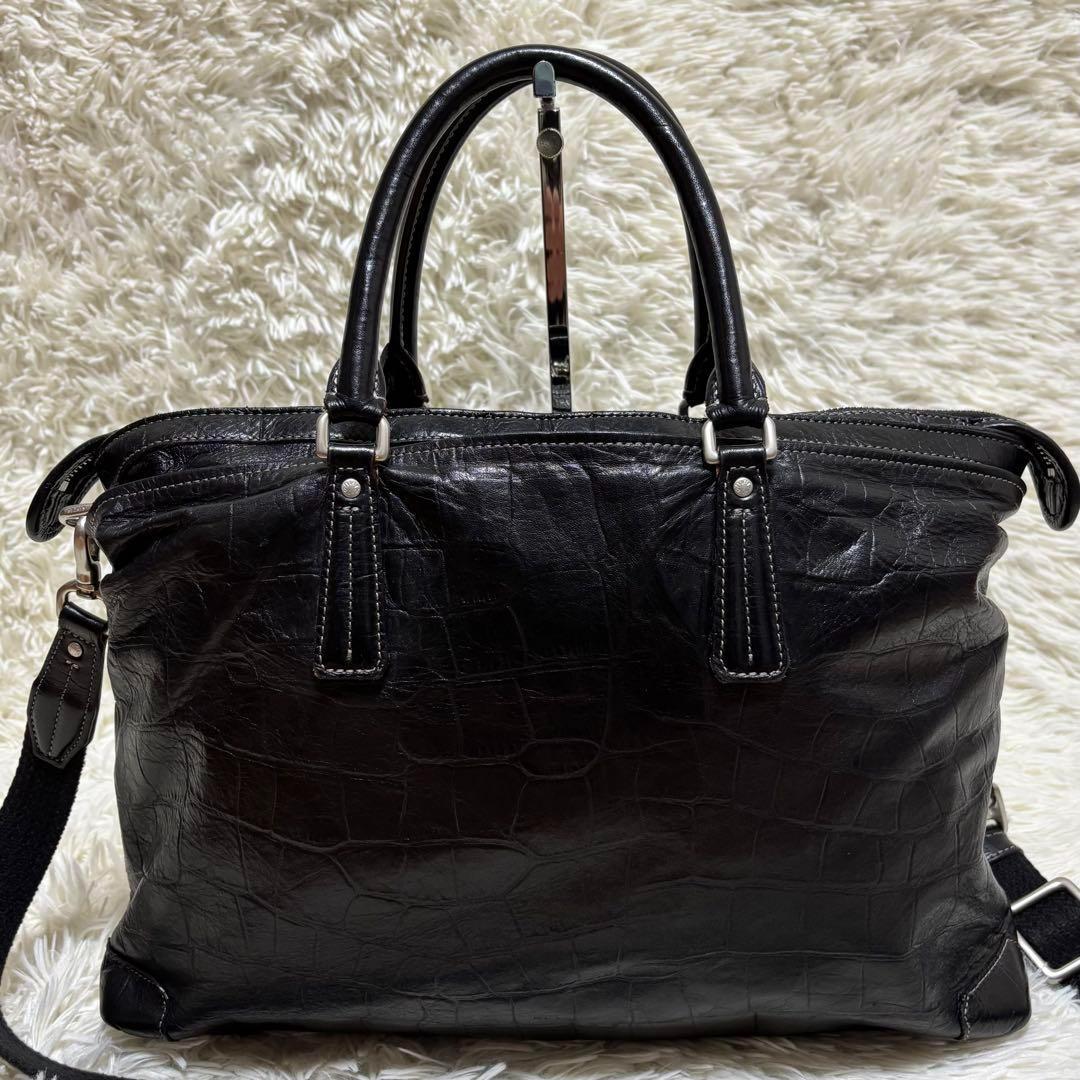 ✨️美品 アニアリ トートバッグ クロコ型押し 2WAY レザー A4可 黒